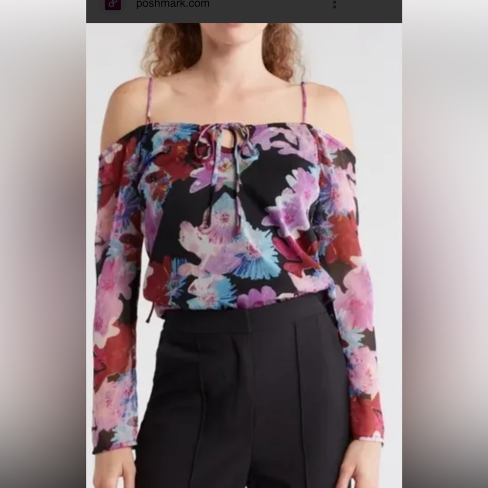 Topshop Floral Print Cold Shoulder Blouse   10